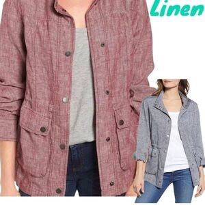 Nordstrom CASLON 100% LINEN Cinch Waist Utility Summer Jacket Size Xl